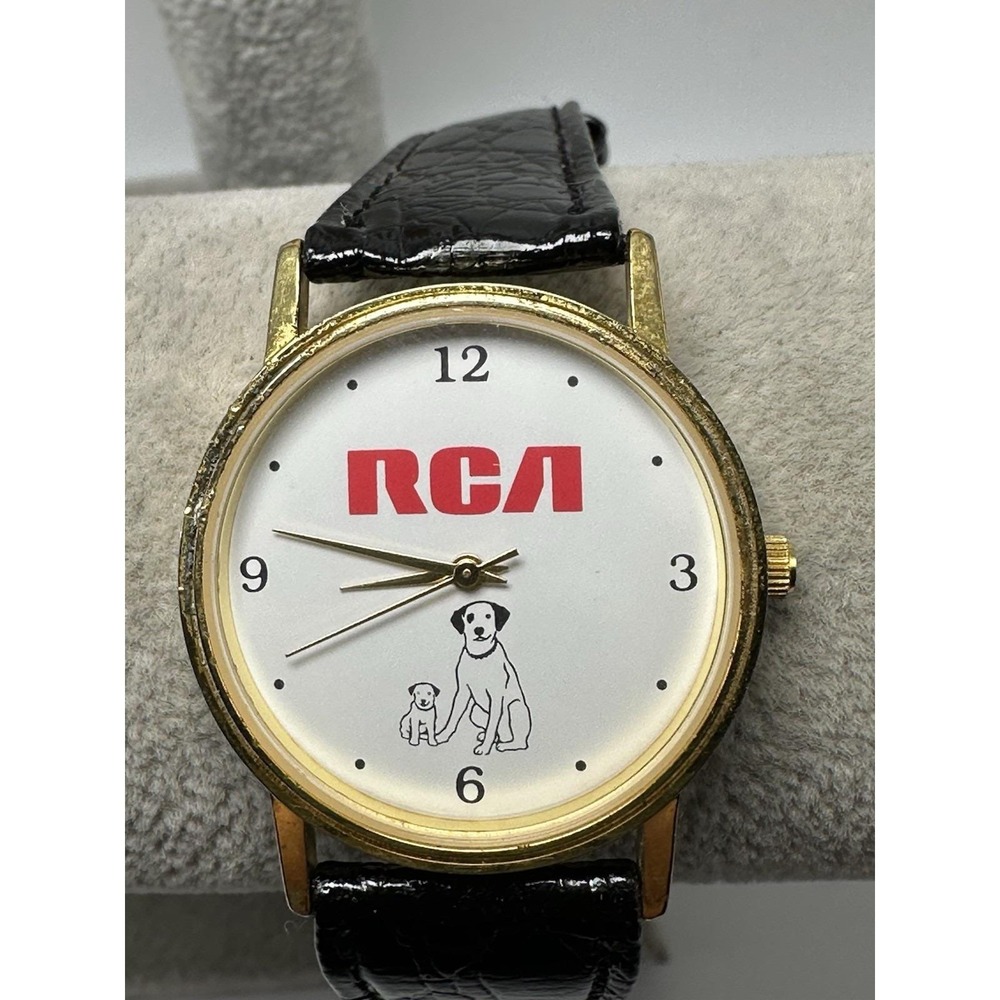 RCA Corp Dog‎ Nipper Watch New Battery 32MM 7" Leather Band Vintage P12